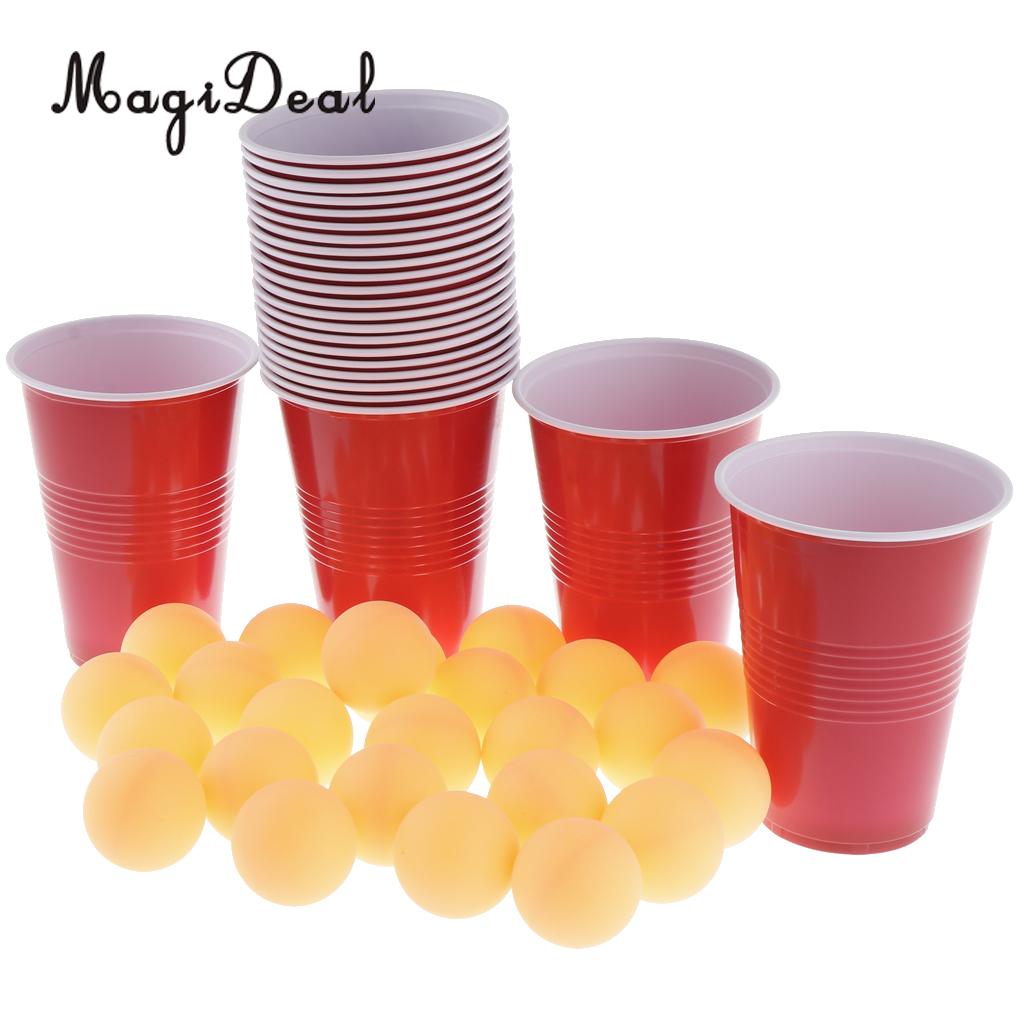 24 Red Cups & Yellow Ping Pong Balls Beer Pong Set Entertainment & Game