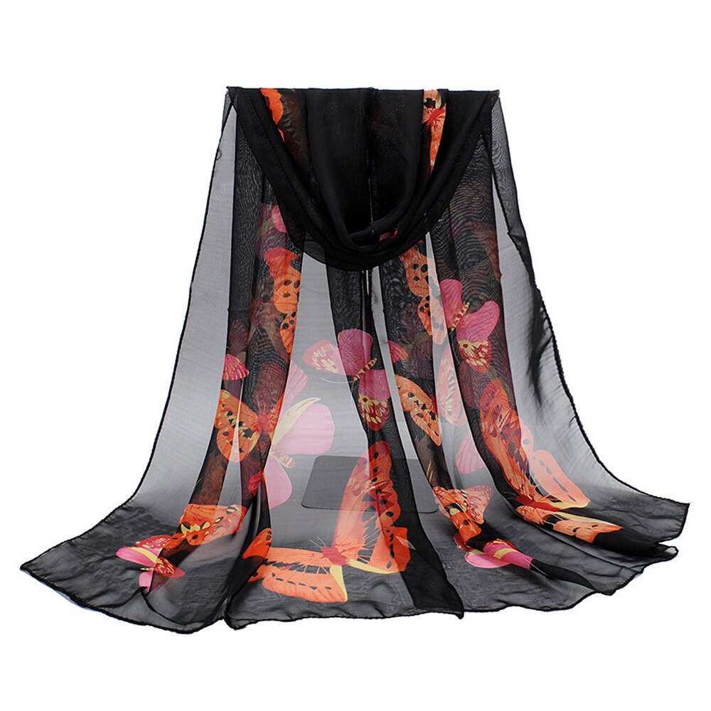 Mode Sjaal Dame Vlinder Print Neck Shawl Sjaal Warm Wrap Ademend Winddicht Sjaals Sjaals Hijab Halsdoek Foulard # Een: Black