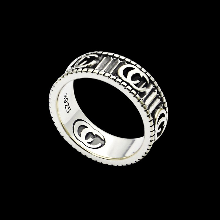 Titanium stalen sieraden g letter streep ring liefhebbers snijwerk textuur ring