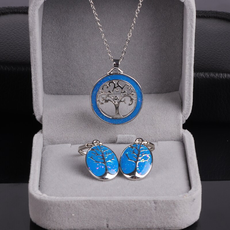 Neue Stilvolle Baum Des Lebens Schmuck einstellen Anhänger Halskette und Ohrringe Frauen Schmuck: Blau