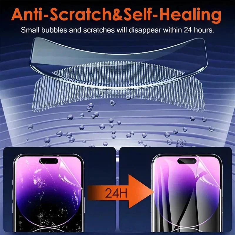 4Pcs Full Coverage Hydrogel Film For iPhone 11 12 13 14 15 16 Pro Max Screen Protector For iPhone 14 15 16 Plus Screen Protector