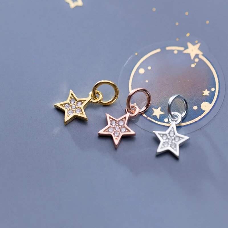 925 Sterling Silver AAA CZ Zircon Paved Decoration Star Charms DIY Jewelry Making Gold/Rose Gold S925 Silver Dangle Pendants