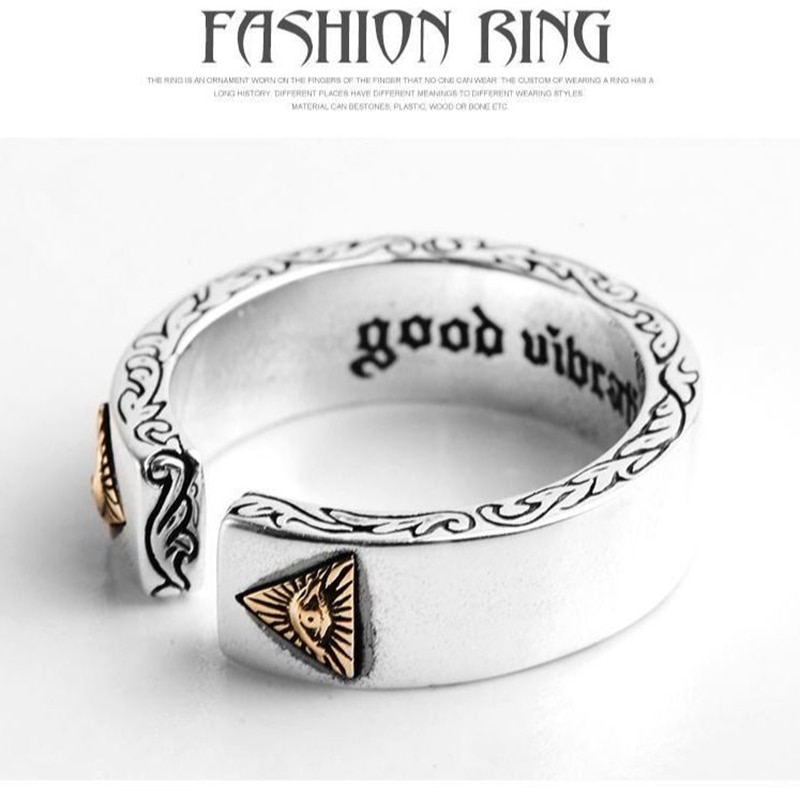 925 Sterling Silver European and American Devil God Eyes Retro Exaggerated Opening Adjustable Men and Women Ring