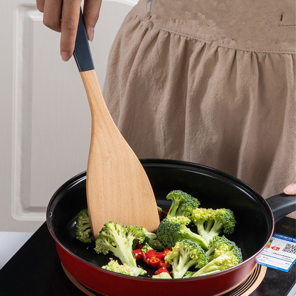 Ustensile de cuisine en bois naturel, anti-rayures, spatule de cuisine en hêtre, cuillère à Long manche, outils de cuisine,