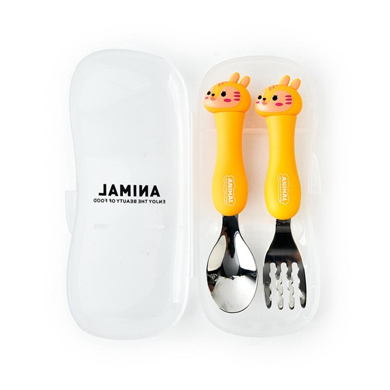 Tableware Cartoon Kids Spoon and Fork Set Stainless Steel Dessert Spoon Fork Baby Gadgets Feed Kid Children's Cutlery: BB9582YW1