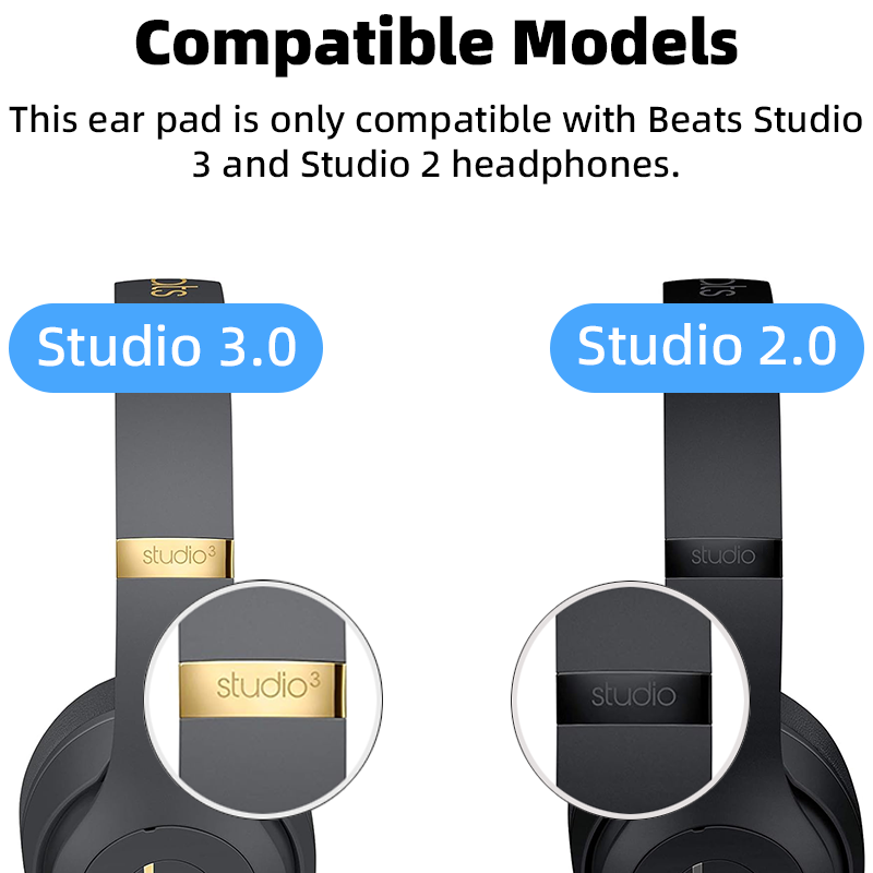 Udskiftningsørepuder til beats studio 3, studio 2 hovedtelefoner, studio 3.0, studio 2.0 ørepuder, blødt proteinlæder  b0501 b0500