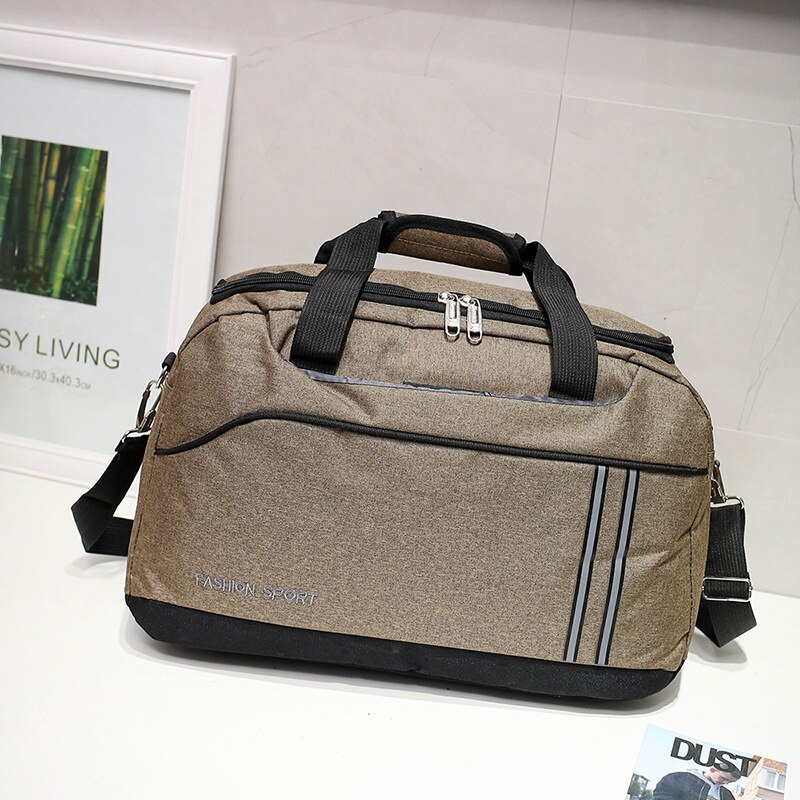 Korean-style Hand Travel Bag Men's Shoulder Duffle Bag Large Capacity Travel Sports Bag Fitness Packaging Sling Bag: Brown