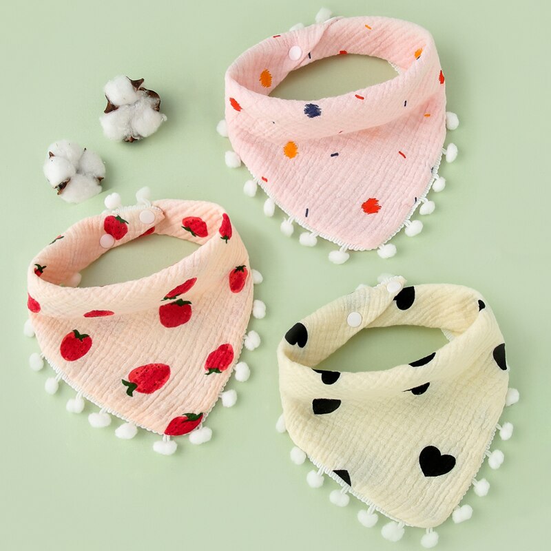 3 Stuks/partij Baby Pompom Slabbetjes Driehoek Dubbele Katoen Slabbetjes Print Speeksel Handdoek Baby Jongens Meisjes Voeden Schort Katoen Bandana Slabbetjes: 2