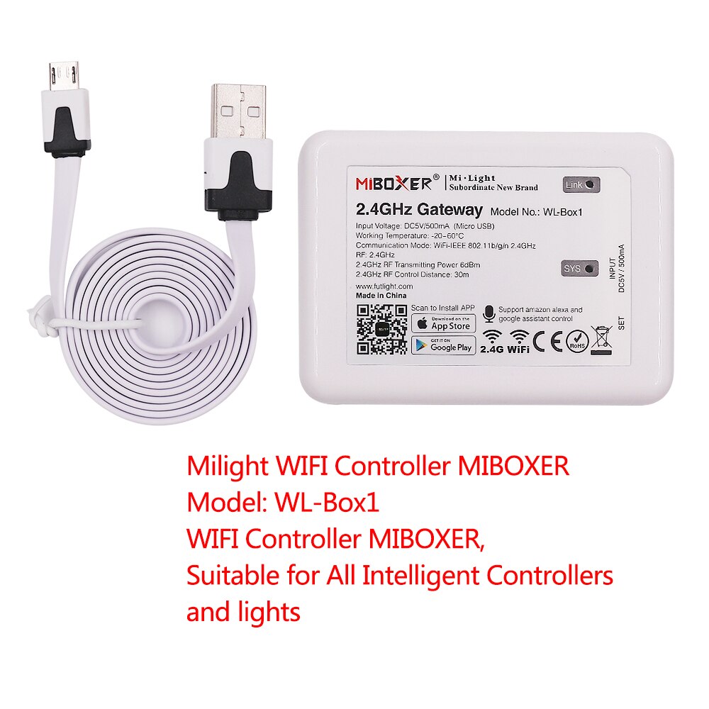 Milight RGBCCT LED Controller FUT039 + FUT092 2,4G Wireless 4-Zone RF Touch Remote + Miboxer WL-Box1 2,4 GHz Wifi Controller: 1PC WL-Box1