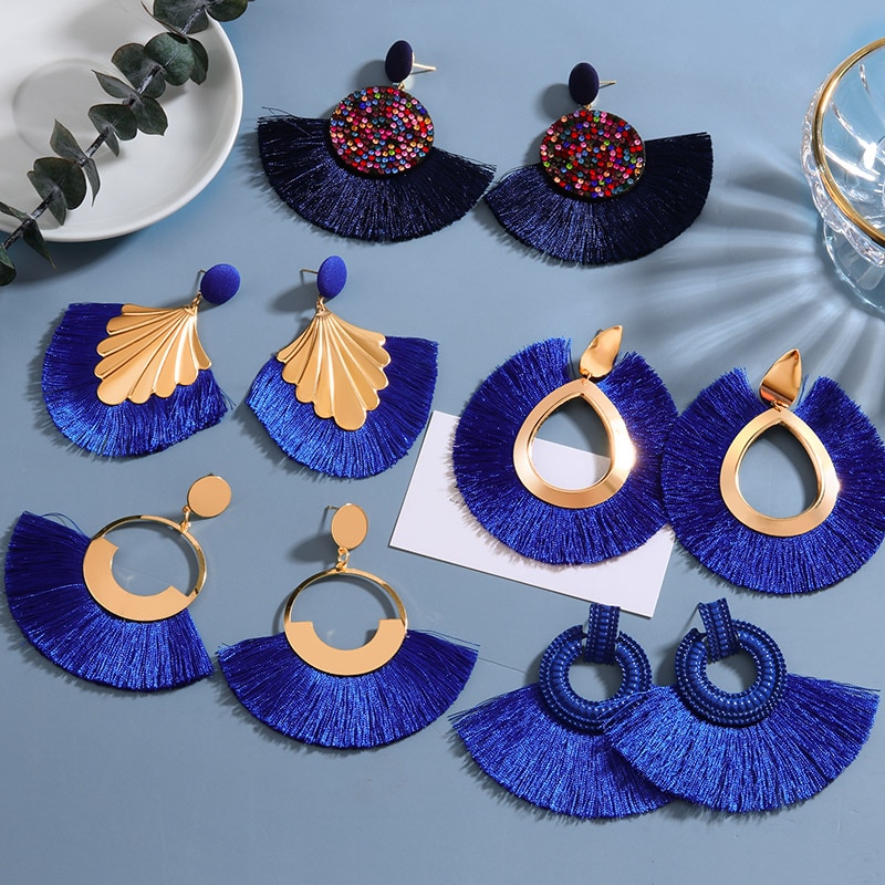 Bohemian Tassel Earrings for Women Cotton Silk Fabric Long Fringe Dangle Earrings Party Female Jewelry