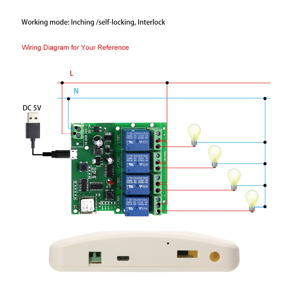 Ewelink Smart Afstandsbediening Draadloze Schakelaar Universele Module 4ch Dc 5V 12V 32V Wifi Schakelaar Met Shell timer App Afstandsbediening