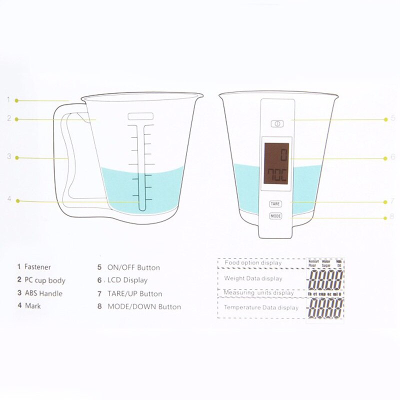 Measuring Cup Kitchen Scale Digital Beaker Libra Electronic Tool LCD Display Temperature Baking Accessories Balance Cuisine
