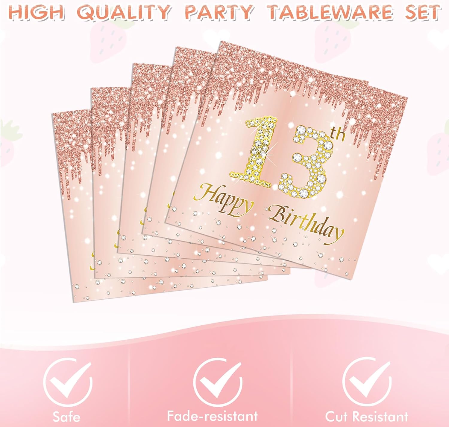 13th Birthday Decorations Rose Gold Theme 13 Year Old Girl Birthday Happy Birthday Plates Napkins Tablecloth Teenager 13th Party