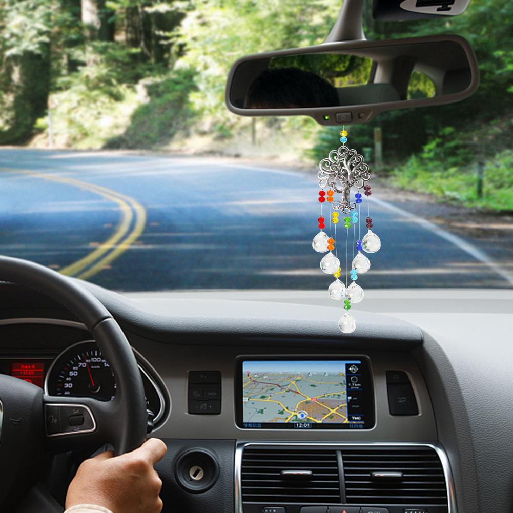 Life tree crystal wind chimes suncatcher prism ornament for car home wall window hanging decoration wind bell home art decor