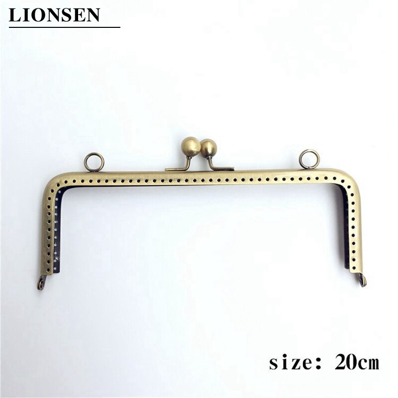 LIONSEN 8.5/12.5/15.5/18/20cm Glossy finish Antique Bronze Square Metal Purse Frame Handle for Clutch Bag Accessories Kiss Clasp: 20CM