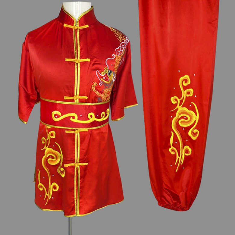 Chinese Tai Chi Wushu Kleding Vechtsport Pak Kung Fu Uniform Wing Chun Shaolin Geborduurde Demo Outfit Voor Mannen: 130cm / color1