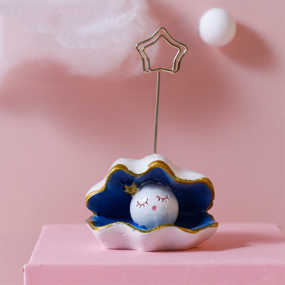 Gull metall stjerne harpiks regnbuesky ocean shell fotokort memo notatklipp holder bryllupsfest dekorativ ornament: E