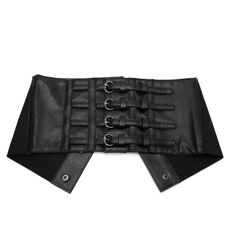 Retro Lady Waist Shape Corset Wide Elastic Faux Leather Belt Stretch Waistband