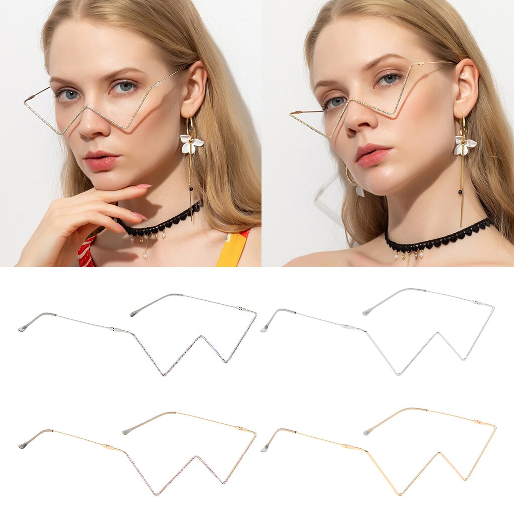 Brilmonturen met strasssteentjes voor dames met diamantvormig half montuur zonder glazen
