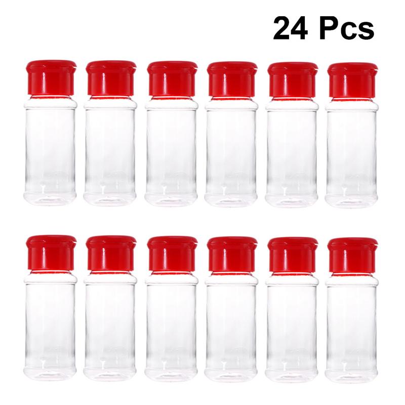 10/12/24/30/40Pcs Kruiden Fles Plastic Spice Pot Peper Shakers Zout Jar Kruiderij flessen Voor Barbecue (Groen/Rood/Zwart): Red-24pcs