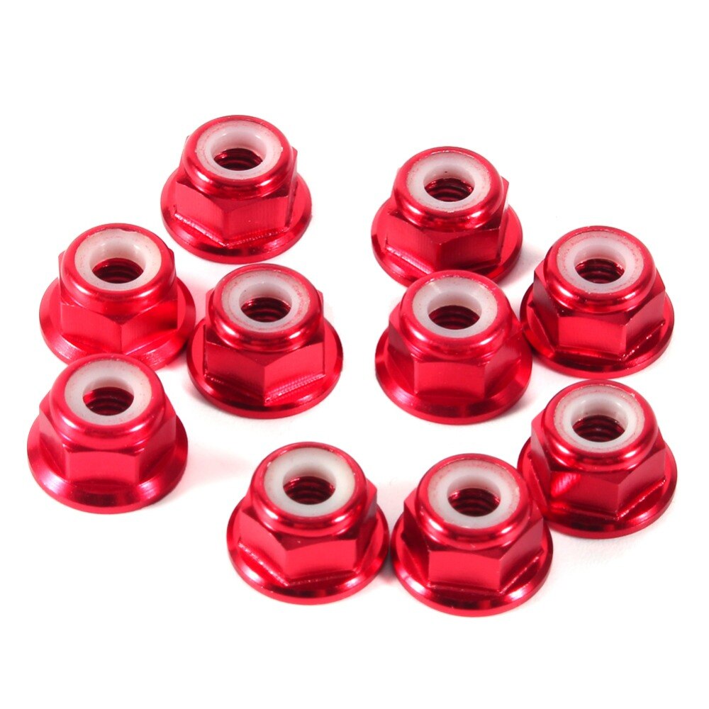 10Pcs/Set M4 Aluminum Flanged Nylon Lock Nut Insert Self-Lock Nuts Blue/Red/Gold/Black