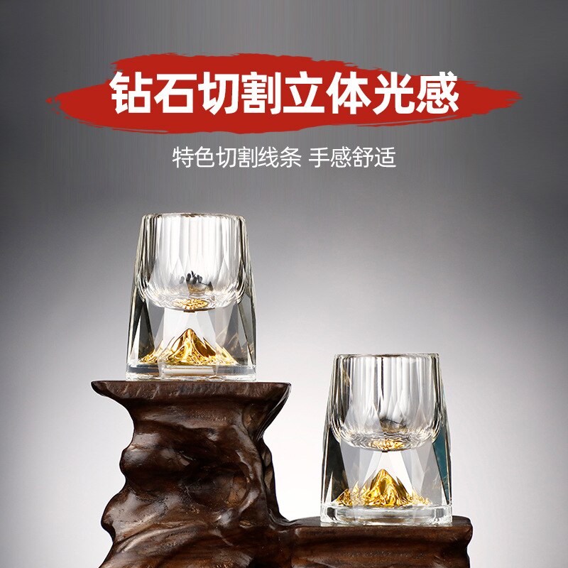 Crystal Glass Gold Foil Shot Glasses for Vodka Glass Home High-End Wine Set Double Glass Wine Cup for Home Bar Liquor Cup