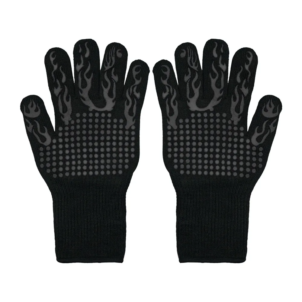Hochtemperaturbeständige Grillhandschuhe, wärmeisolierende Kamin-Grillhandschuhe, Verbrühschutz-Ofenhandschuh für Höhle Backgrill in der Küche: Rosa
