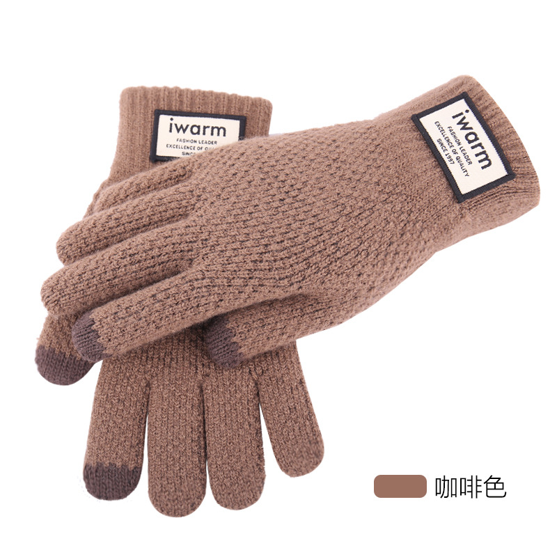 Gants tricotés pour hommes, hiver, , moufle épais et en laine et cachemire, solide, pour les affaires, automne: Brown