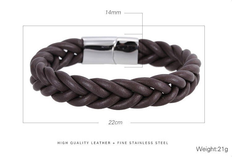 Charm mannen Armband 12mm Gevlochten Lederen Armband mannen Roestvrij Stalen Gesp Sieraden mannen Lederen Sieraden
