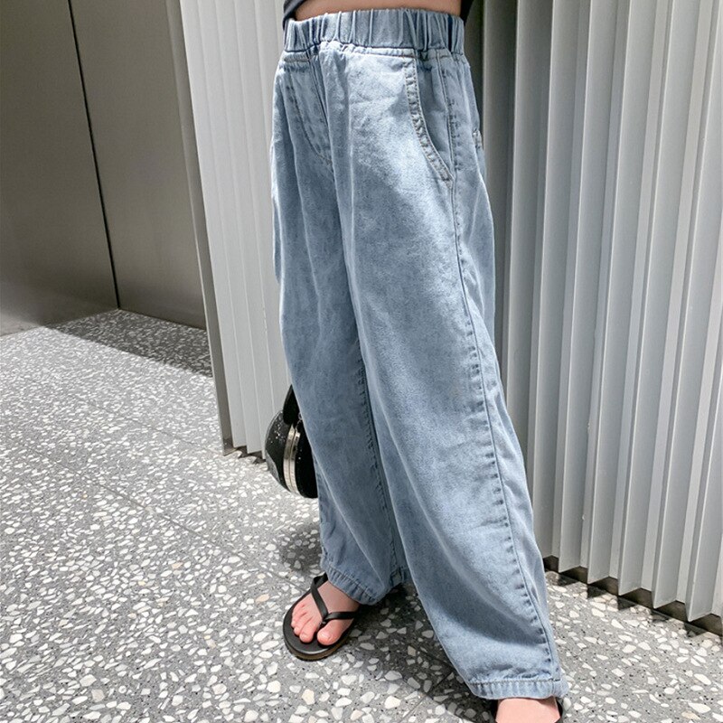 2021 primavera nuovo arrivo ragazze moda Denim pantaloni bambini pantaloni gamba larga ragazze Jeans