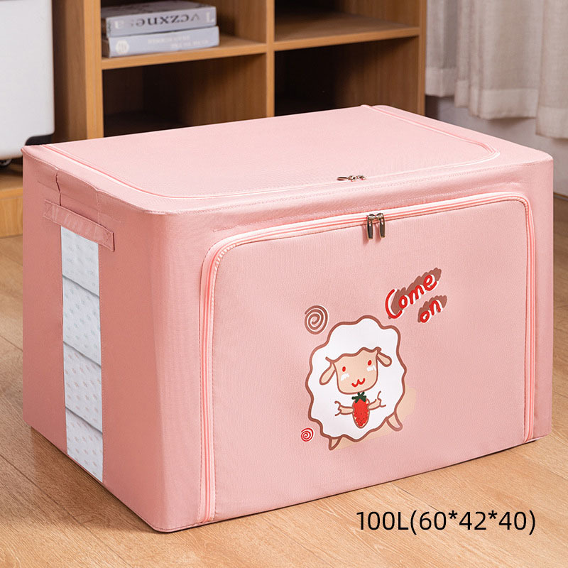 Cartoon foldable storage box household clothes quilt storage box large Oxford Bubner box storage box: pink100L-60-42-40