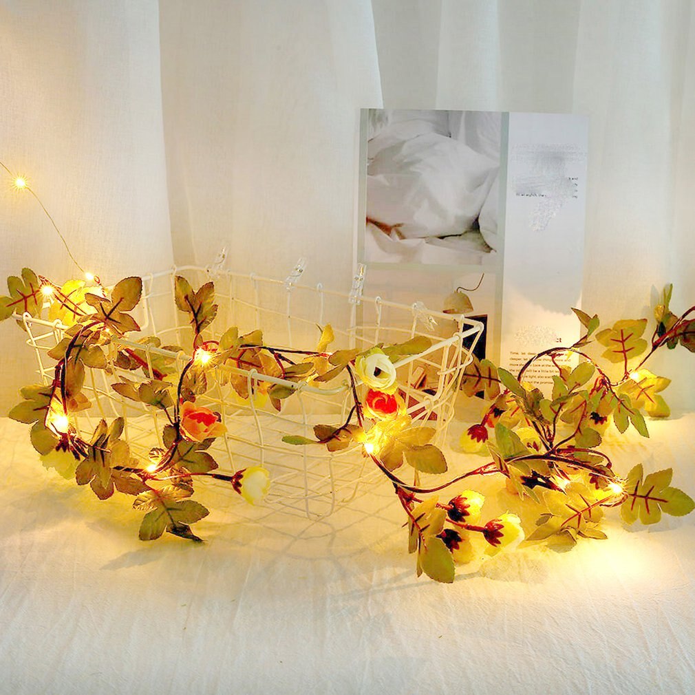30Led Groen Blad Bloem Woondecoratie Lamp String Simulatie Bloem Decoratie Rotan Lamp Kleur String