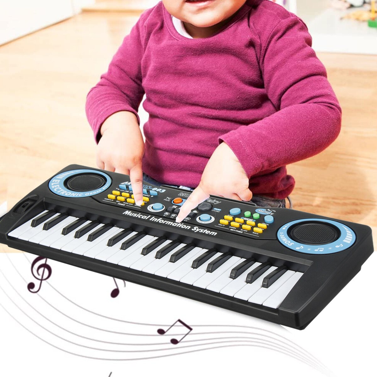 37- nøgle sort digital musik elektronisk tastatur nøglebræt elektrisk klaver børn med mikrofon musikinstrument