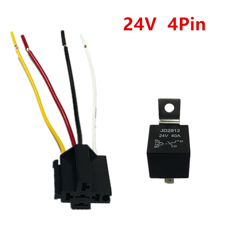 Waterproof Automotive Relay for 12V 24V 4Pin 5Pin 4P 5P 40A Car Relay With Copper Terminal Auto Relay Socket: 24V 4P
