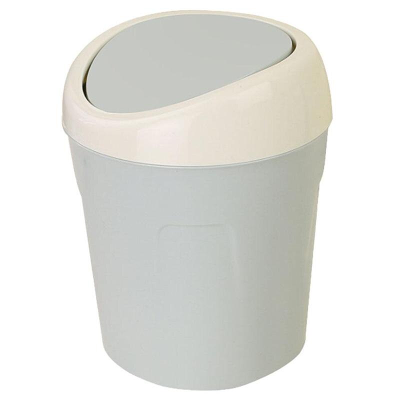 Plastic Mini Desktop Waste Bin Home Kitchen Trash Can Rolling Cover Dustbin Trash Basket for Table Home Office: Blue 17x13cm