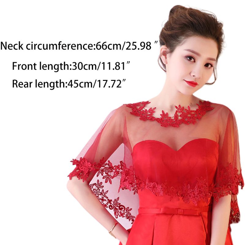 Femmes simple couche pure haut bas mariage châle enveloppement dentelle florale Applique épissage garniture mariée soirée Cape haussement d'épaules Capelet boléro