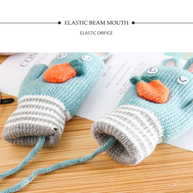 Cartoon Bunny Warme Baby Handschuhe Winter Kinder Kleinkind Baby Fäustlinge gestrickte Dicke Mädchen Jungen Nette Karotte Volle Finger Handschuhe