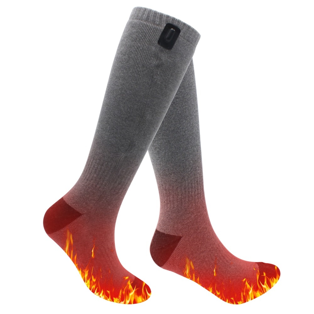 Winter Sports Socks Year USB Heat Knee High Stockings 5V Heating Foot Warming Cotton Socks Gray Men Women 38-44