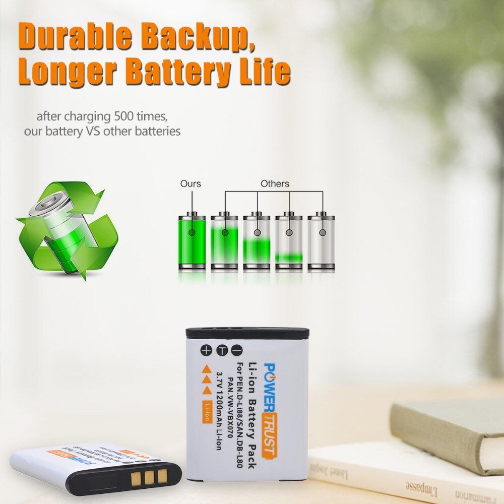 DB-L80 Battery / Digital Charger for Sanyo Xacti DMX-CG11, VPC-CG10 CG102 CG20 CS1 GH2 X1200, ICR-XPS01MF XPS03MF XRS120MF
