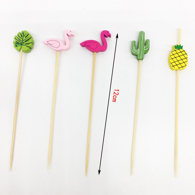 100 st flamingo bambu hackor ananas kaktus blad cupcake frukt gaffel dessert sallad stick cocktail spett för fest dekoration