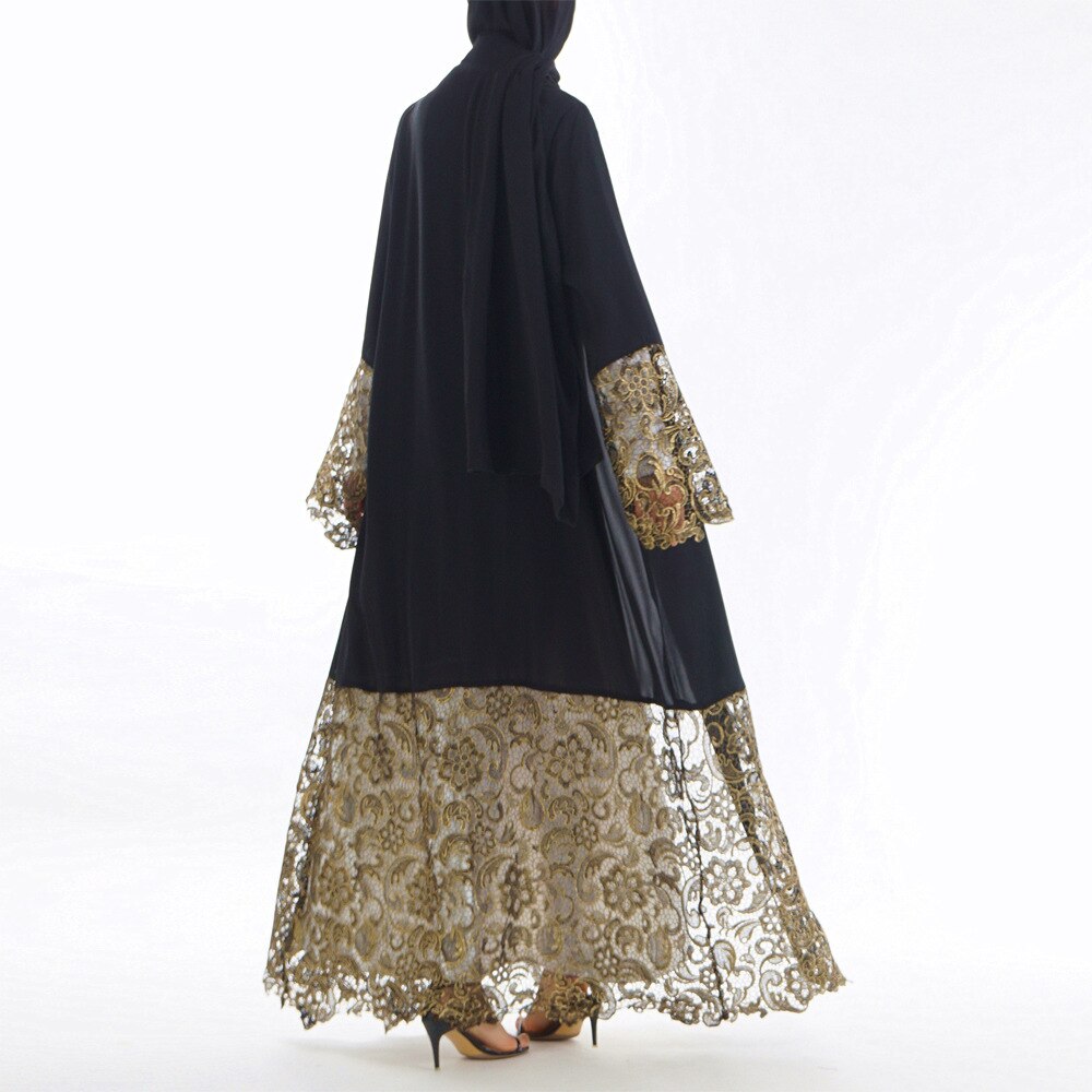 Femmes Robe musulmane dubaï Abaya noir dentelle Robe à manches longues Cardigan caftan Maxi robes vêtements islamiques SL1147