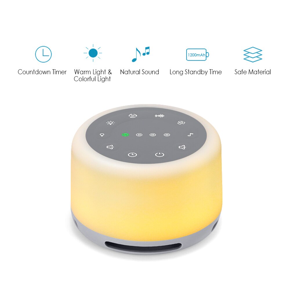 White Noise Sound Machine with 7 colors Mood Light Natural Sounds &amp; Music Playback Memory &amp; Timing Sleep Therapy for Baby Adults