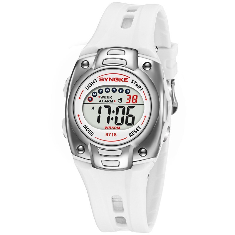 SYNOKE Kinderen Digitale Horloges Sport Waterdichte LED Display Wekker Meisjes Jongens Elektronische Horloges Kinderen Digitale Horloges: White Watch