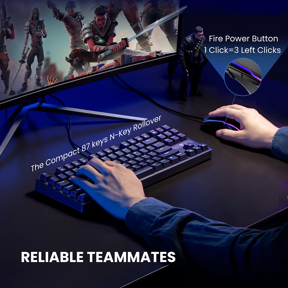 Pictek  pc330 mechanical gaming keyboard and mouse combo, wired rgb mouse with 8 programmable buttons , 7200 dpi adjustable for pc