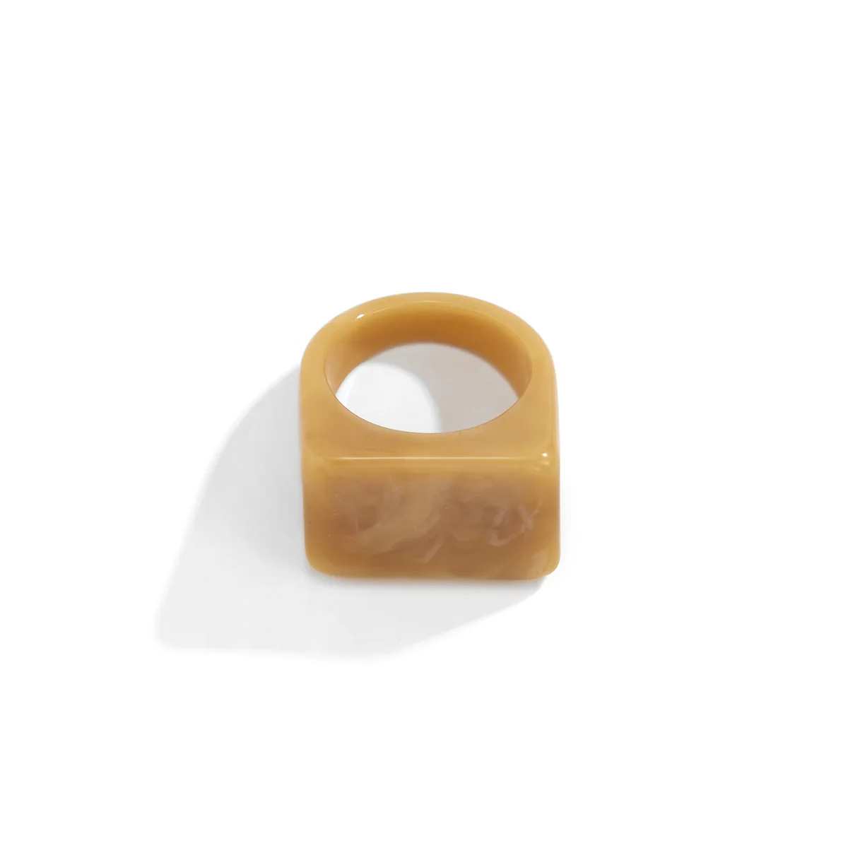 Anillo de plástico geométrico cuadrado grande y atrevido para mujer, anillos de dedo Knukle para mujer, anillo grueso de acrílico de colores sólidos simples, de joyería para niñas: Caqui