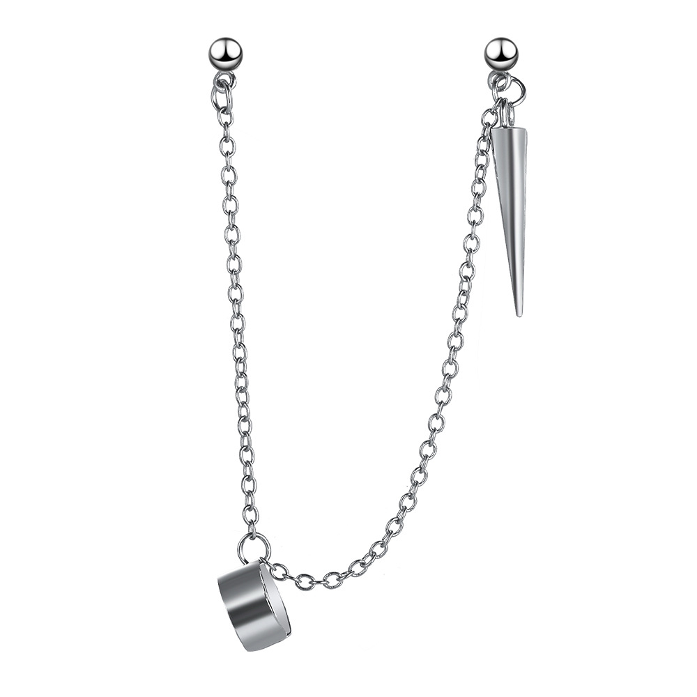 Pendientes con cadena Punk para mujer, Clip de oreja, borla larga, cono puntiagudo, sin agujero para la oreja, E7149