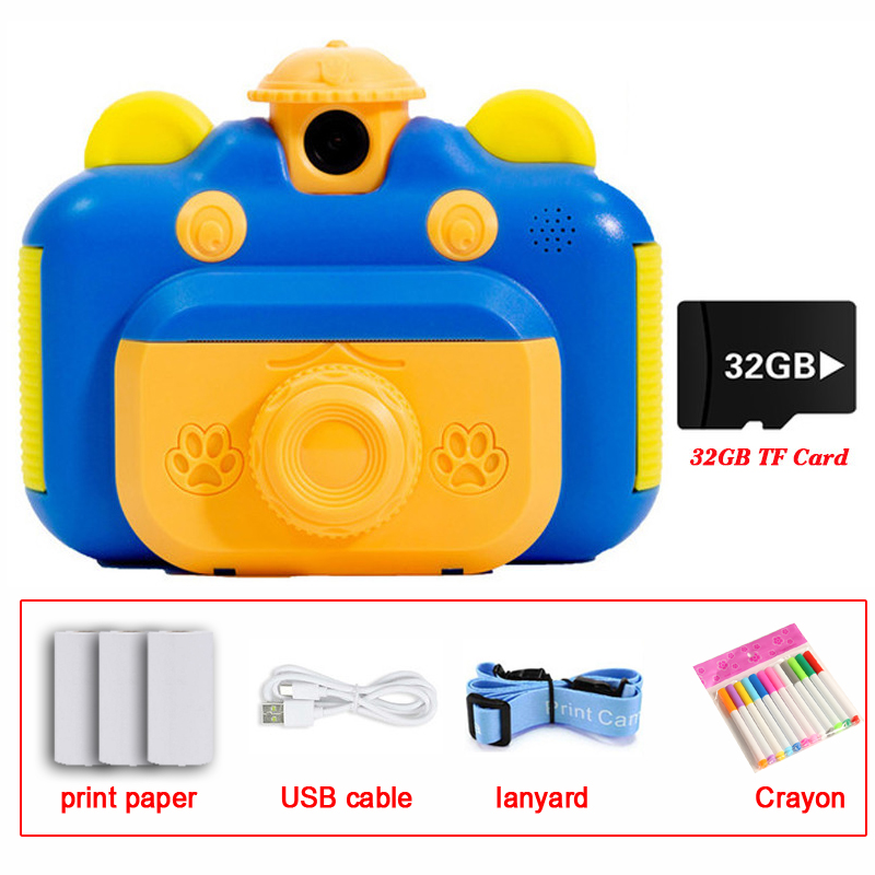 Videocamera per bambini stampa termica istantanea videocamera digitale 1080P HD con fotocamera portatile da 8G o 32G per bambini: Type2-32G Blue