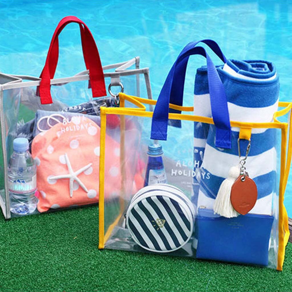 Kvinder gennemsigtig pvc håndtaske rejse strand skuldertaske klar genanvendelig indkøbspose pung tote toiletartikler vask vandtæt taske #p
