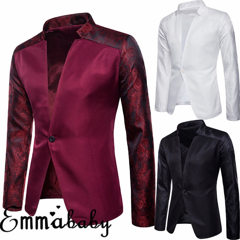 Men's Casual Slim Fit One Button Suit Blazer Business Work Coat Long Sleeve Solid Notched Jacket Outwear