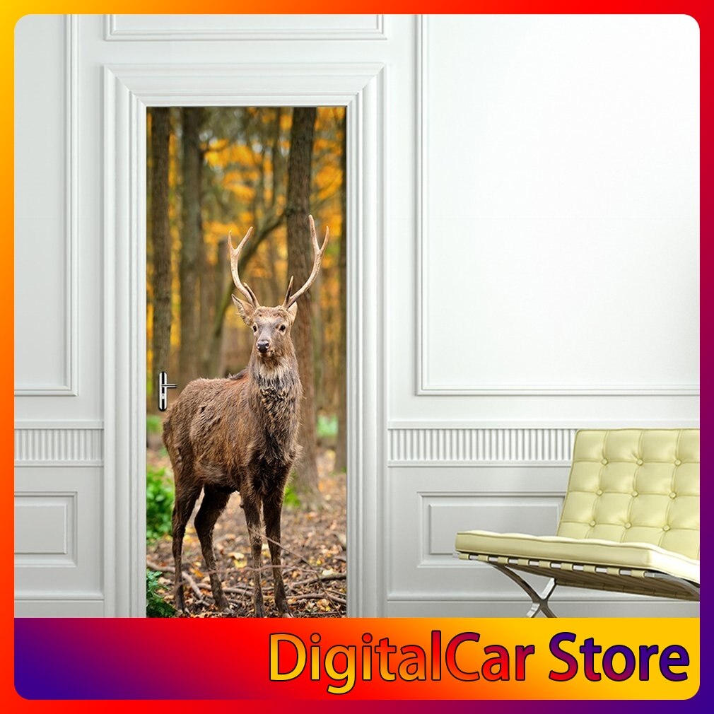 Deer In The Forest Door Stickers Decal Wall Stickers Home Decorations PVC Wallpaper for living room Waterproof